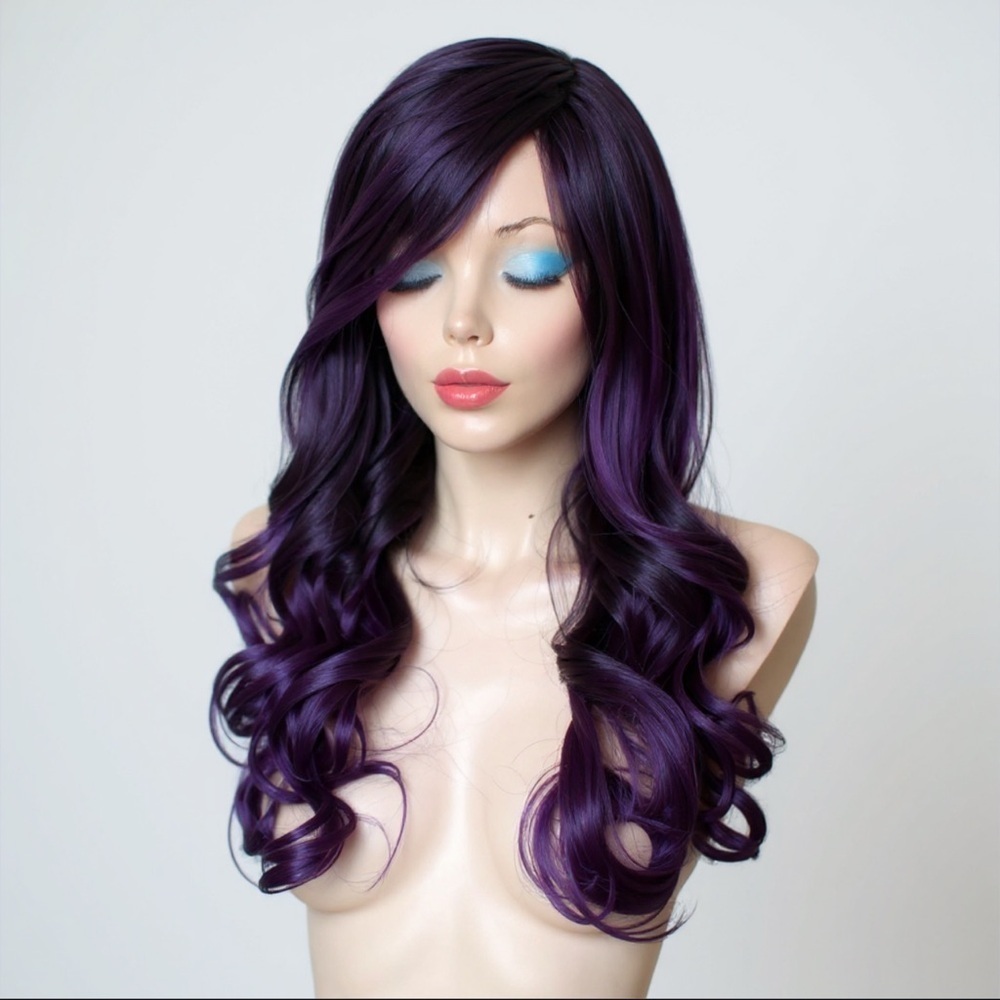 Curly purple with bangs